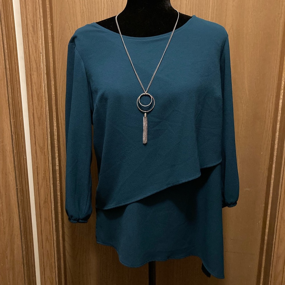 Teal business casual top